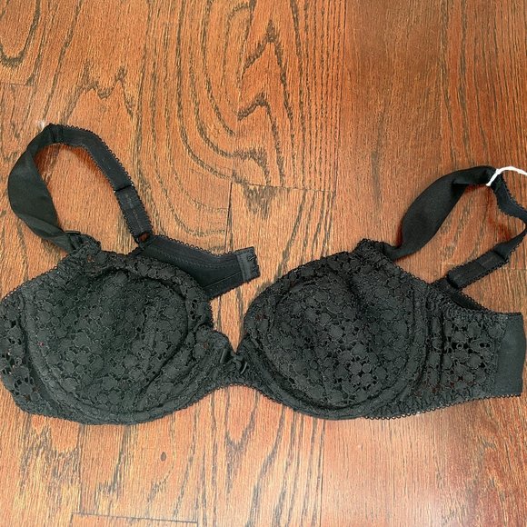 Vintage Lou Underwire lightly Padded Embroidered Lace Bra in Black 36B - Picture 12 of 14